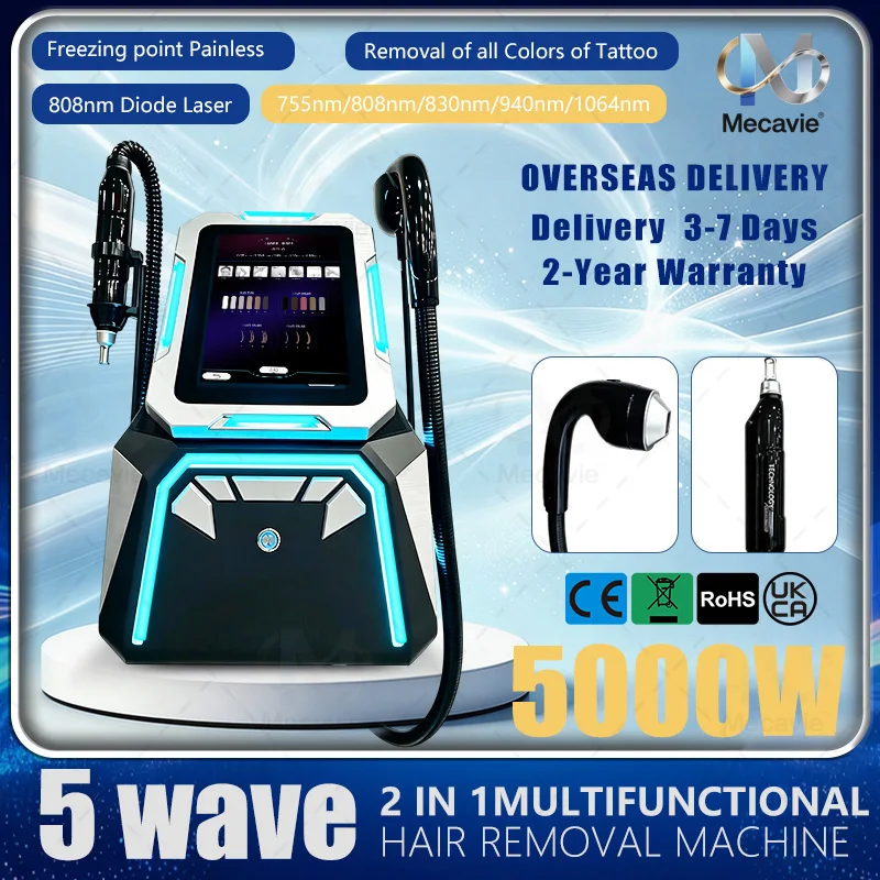 Portable 2IN1 Diode Picosecond Laser Beauty Device Ice Point Cooling System 5 Replaceable Laser Tips 755‑1064nm Hair Remover