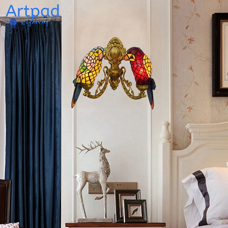 

Artpad Country Style Modern Parrot Wall Lights Colorful Glass Vivid Bird Shape Sconces Bedside Corridor Resturant Wall Lighting