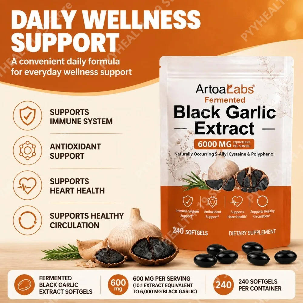 ArtoaLabs Fermented Black Garlic Extract Softgels 6000mg Equivalent For Immune Heart & Circulation Support, Adult, 240 Count