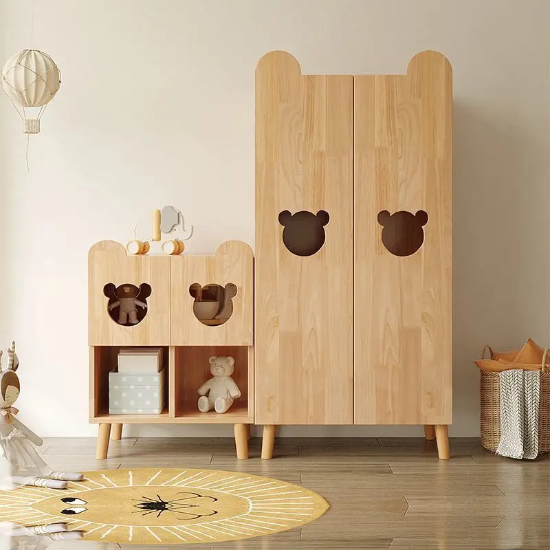 

Solid wood wardrobe children's room storage bedroom low cabinet small boy girl cute bear rubber wood