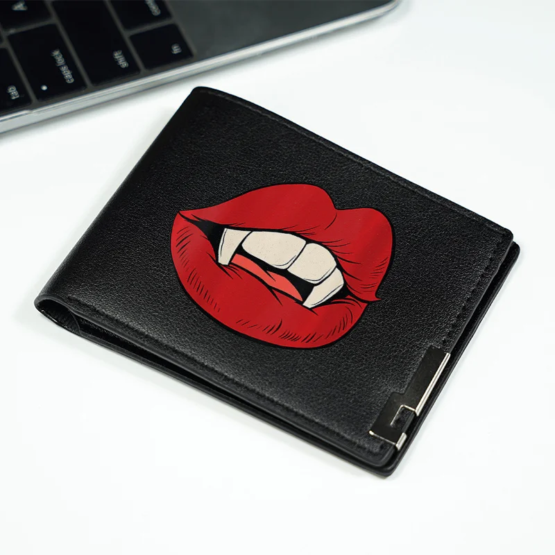 Vampire Lips Design PU-portemonnee voor heren Minimalistische mode Korte portemonnee Lichtgewicht Duurzaam Dagelijks gebruik Zakelijke stijl
