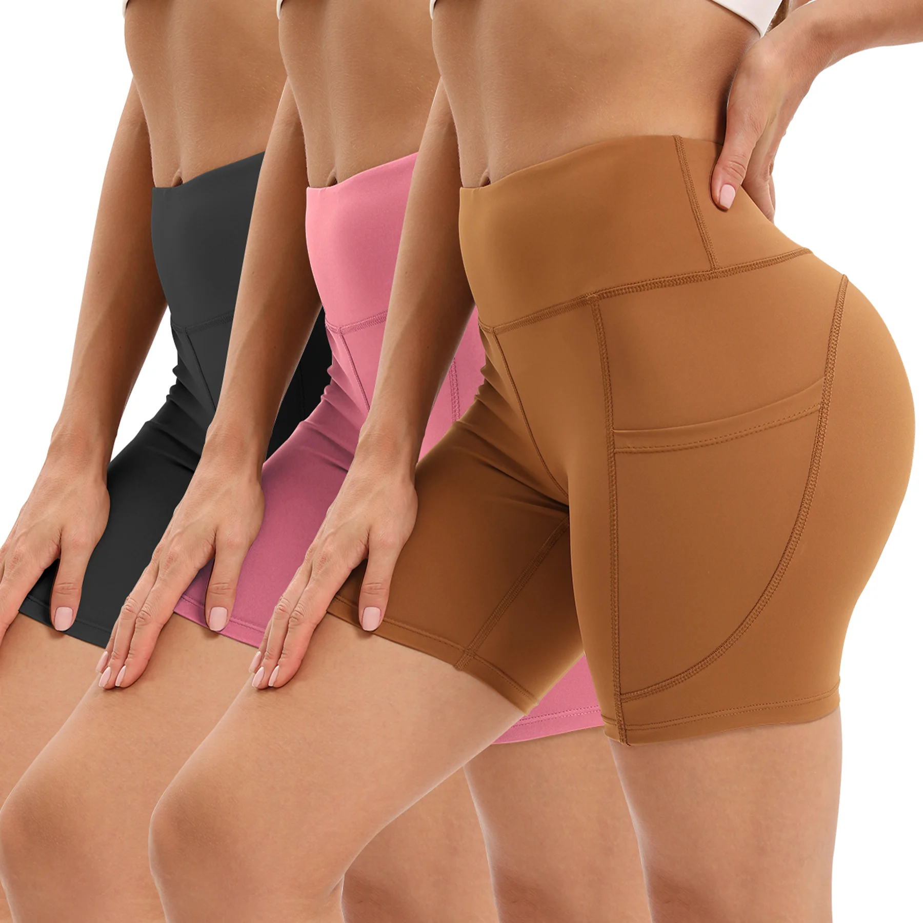 3Pcs High Waist Tummy Control Biker Shorts Set for Women Stretchy Moisture-Wicking Yoga Gym Workout Sports Shorts in Gray