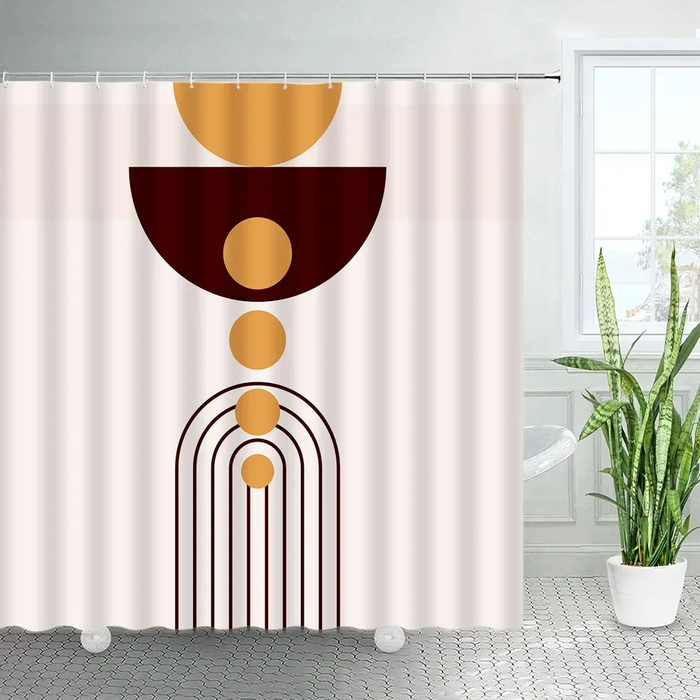 Abstract Mid Century Shower Curtain Modern Boho Black Lines Leaves Geometric Creative Art Cloth Bathroom Decor Bath Curtains Set