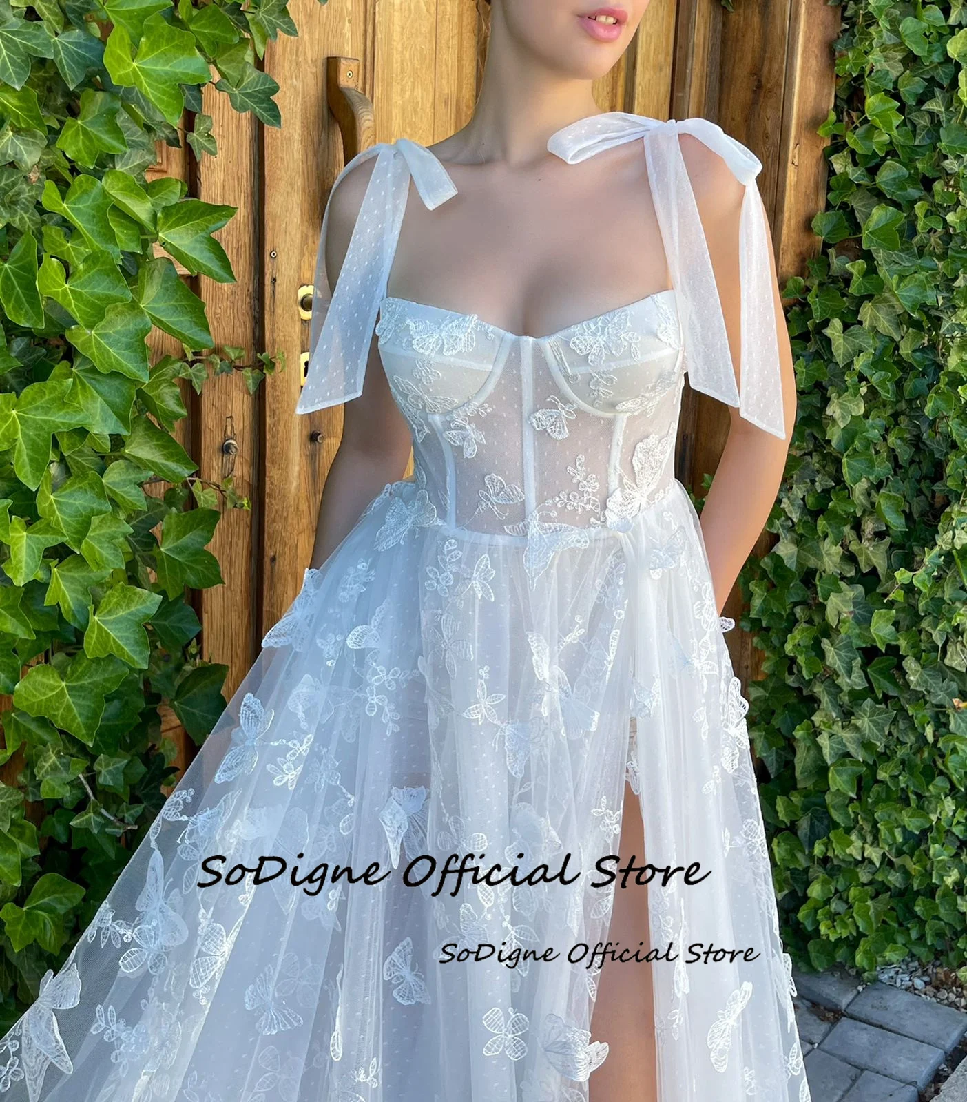 SoDigne A-line Tulle Wedding Dresses Sweetheart Sleeveless Butterfly Bridal Dress Long Wedding Gown Robe De Mairee ﻿Customized