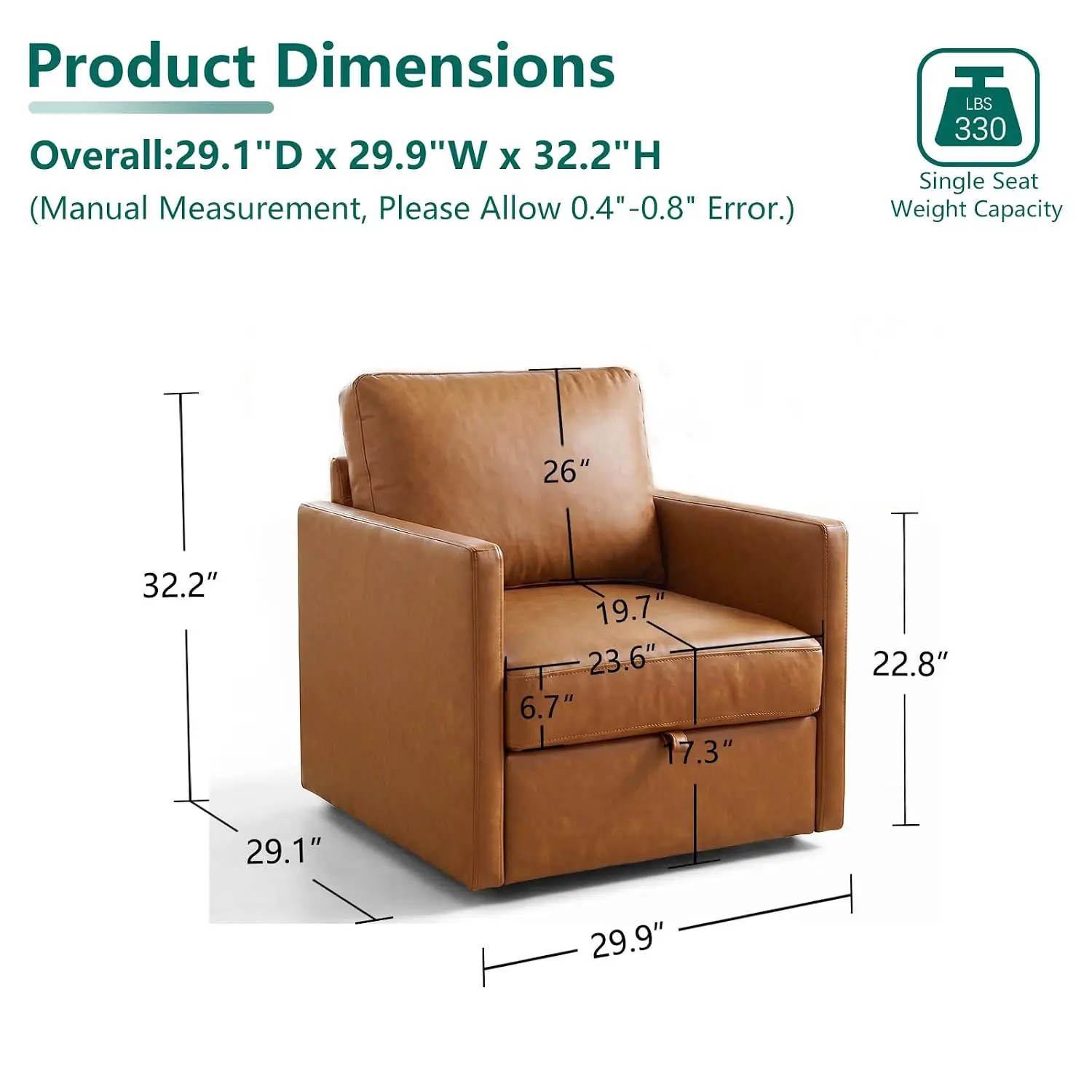 Mid Century Swivel Accent Chair with Hidden Storage, Faux Leather, High-Density Foam, Easy Assembly, Brown, Customized