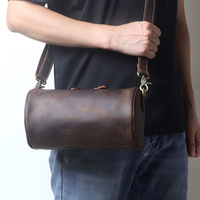 Retro Crazy Horse Leather Crossbody Bag Men Bucket Shoulder Bags Barrel Shaped Messenger Bag Luxury Men's Crossbody Bag Handbags