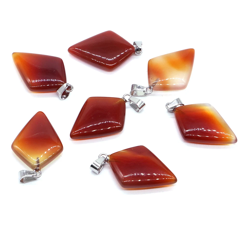 Simple Geometry Diamond Natural Stone Pendant Square Tiger Eye Crystal Quartz Carved Girl Women Jewelry Making Earrings Necklace