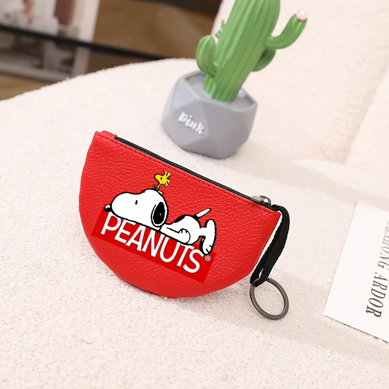 Snoopy Leather Coin Purse Women Small Wallet Change Purses Mini Zipper Money Bags Fashion Kid's Pocket Half Moon Shape Wallets