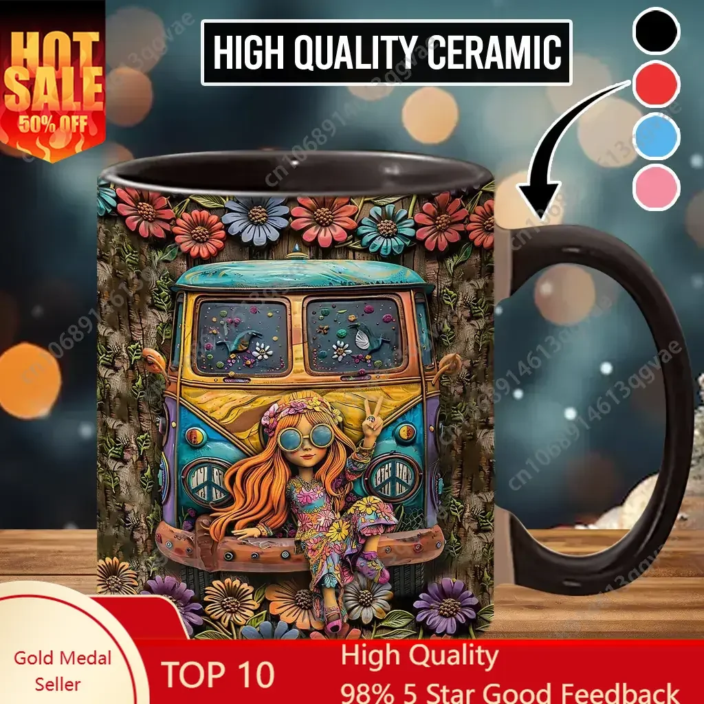 

Cute Girl Coffee Mug Short-Term Healing Trip Ceramic Cup Gift 11 Oz Ceramic Mugs Water Drinking Tee Juice Cups