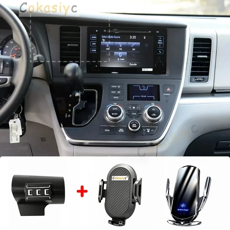 Suporte do telefone do carro para toyota sienna 2015 2016 2017 2018 montagens do telefone móvel carro de carregamento sem fio especial base fixa acess