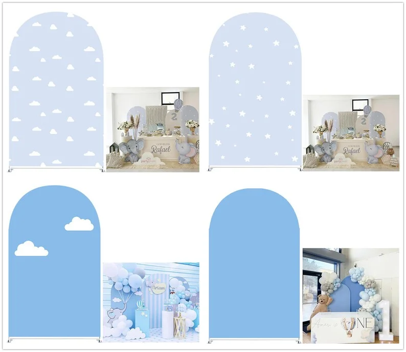 

Mehofond Round Top Arch Cover for Newborn Baby Parties Background Blue Sky White Clouds Arched Covers Stretchy Backdrop Props