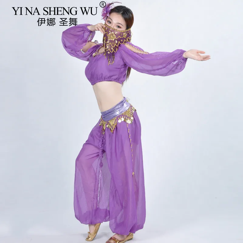 Women Lady Belly Dance Costume Egyption Bollywood Costume Adult Indian Dance 3pcs Set Lantern Long Sleeve+bloomers+face Veil