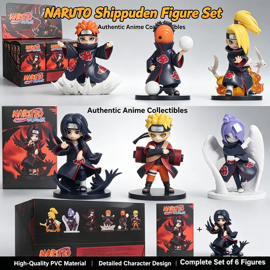 1-6 Piezas de Naruto Shippuden Akatsuki Arc Series, Caja Sorpresa con Figuras de Anime, Naruto y Sasuke, Decoración Creativa para Escritorio, Regalos Sorpresa