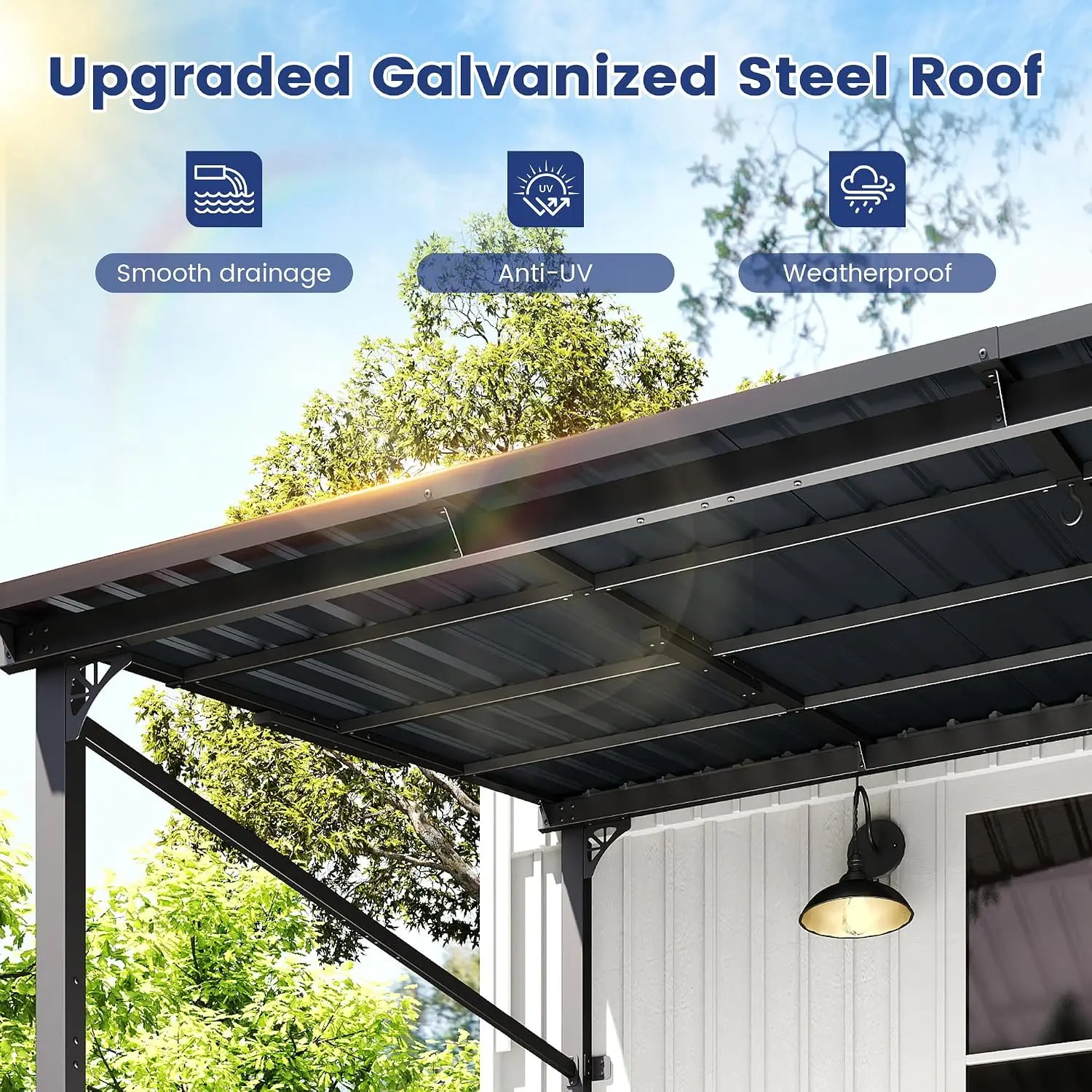 12'x20' Wall Mounted Gazebo, Lean to Gazebo Pergola with Sloped Roof | Hard Top Pergola, Aluminum Metal Frame &, Custom view 2