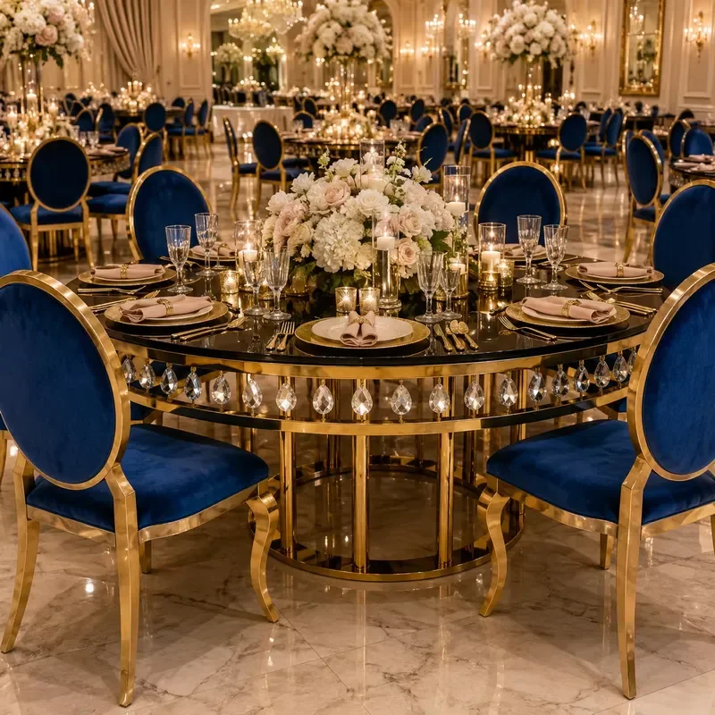 Luxury Round Stainless Steel Dining Table Gold Hotel Wedding Event Party Furniture