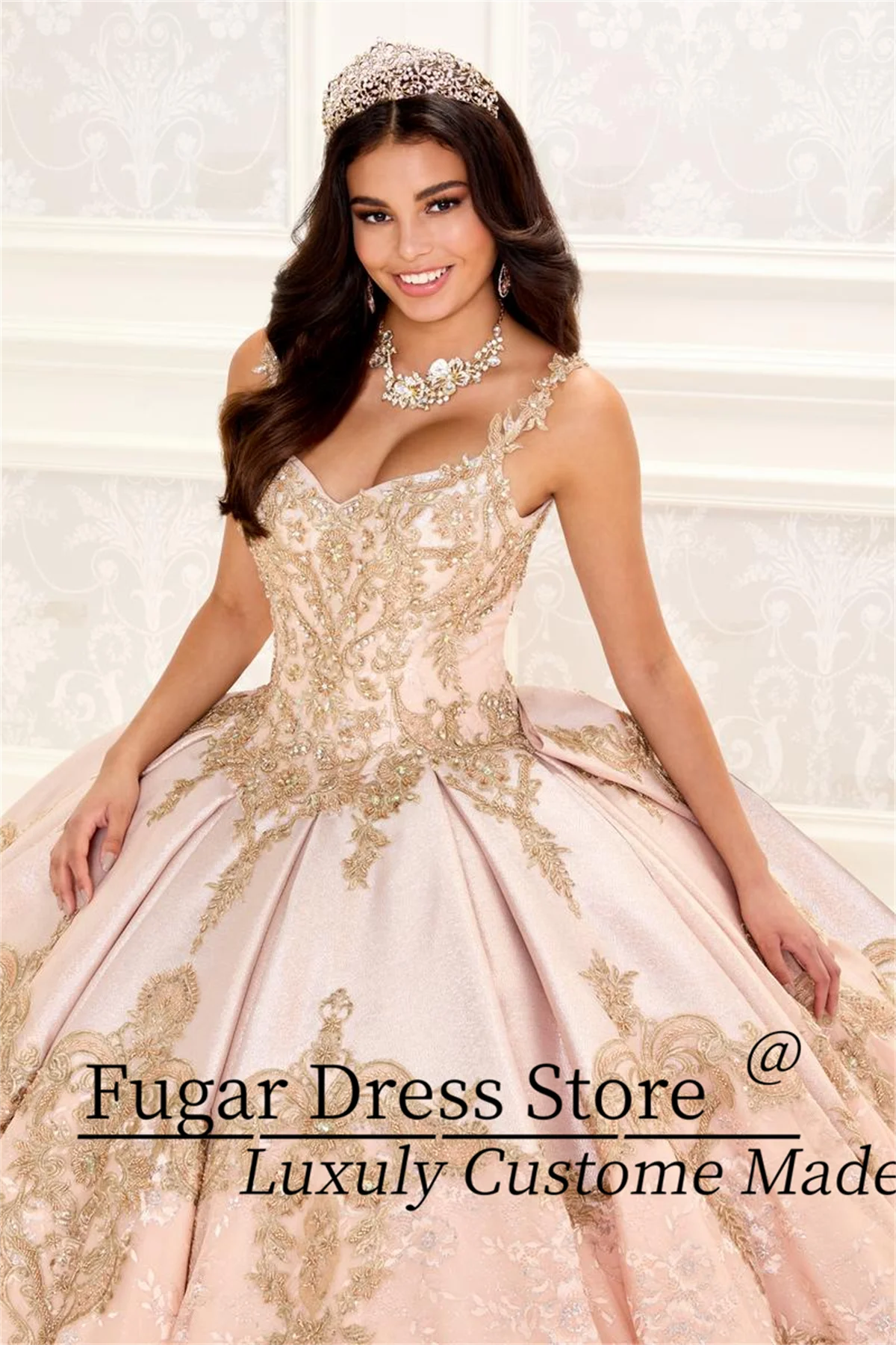 Ariana Princesa Luxuly Metallic Jacquard Quinceanera Dress Magnificent Embroidery Lace Beading Gown vestidos de 15 quinceañera