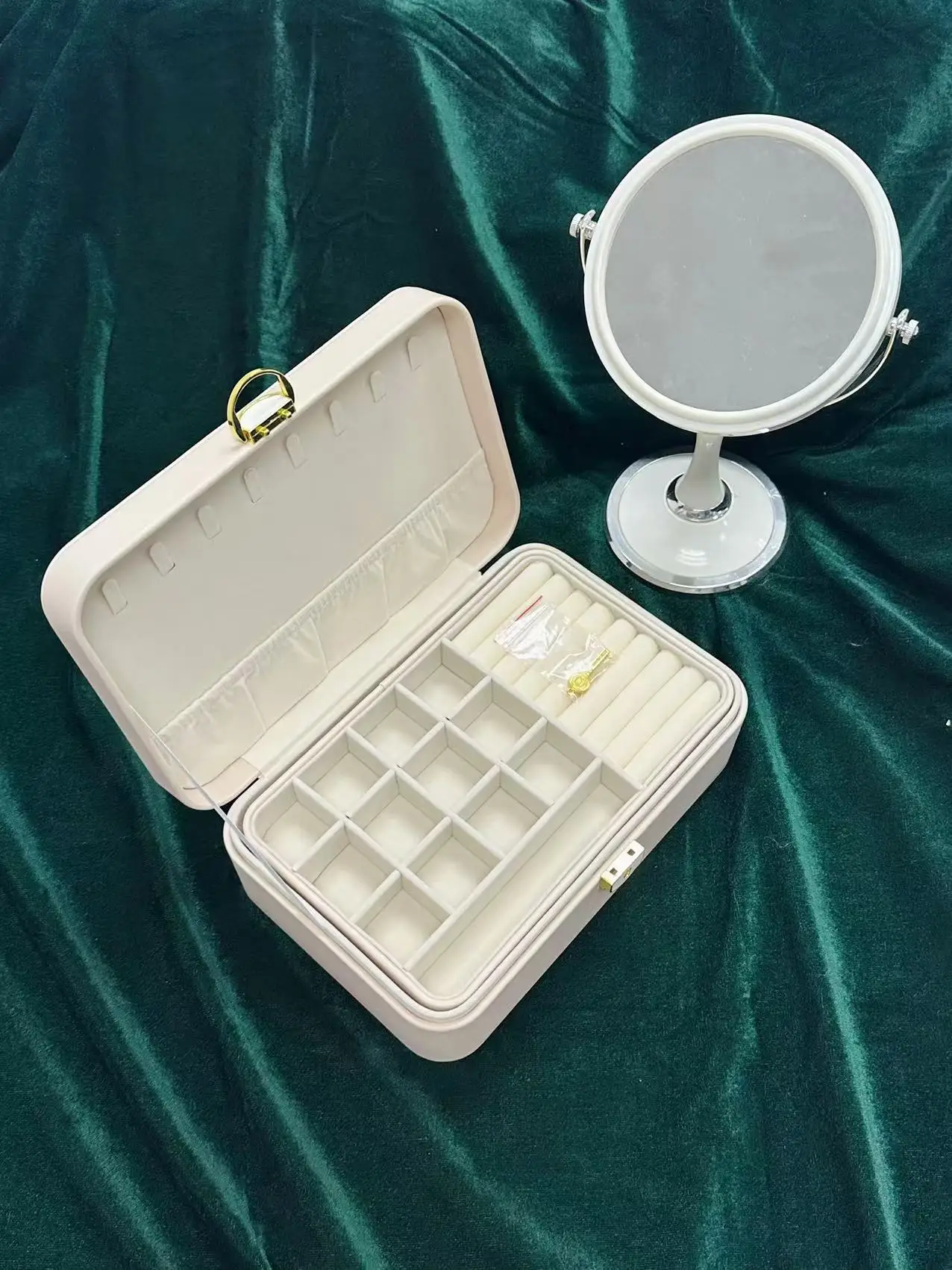 

PU Leather Jewelry Earring Ring Necklace Storage Box Holder with Double Layer Big Jewellery Box Organiser Display Case for Girls