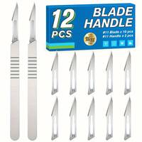 12 Pack Disposable Scalpel Blades, 2pcs Stainless Steel Scalpels Handle with 10pcs #11 Sterile Scalpel Blades Individually