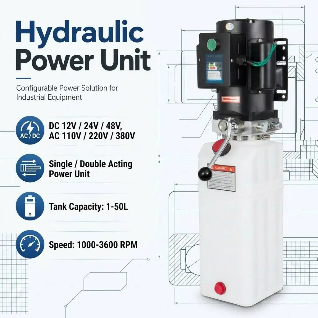 GRH DC 48V 60V Hydraulic Power Unit Double Acting Pump 5-30L Cast Iron Tank Wired Remote Manual Lever For Car Lift Gate Hoist