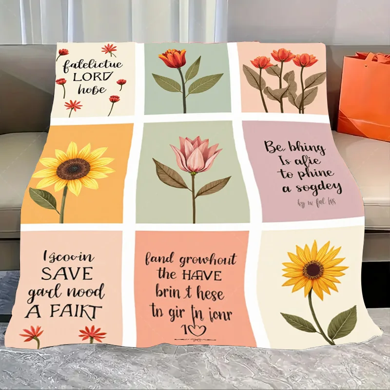 

1pc Flannel Blanket "Floral Patchwork Throw Blanket with Inspirational Quotes for Cozy Home Decor"
