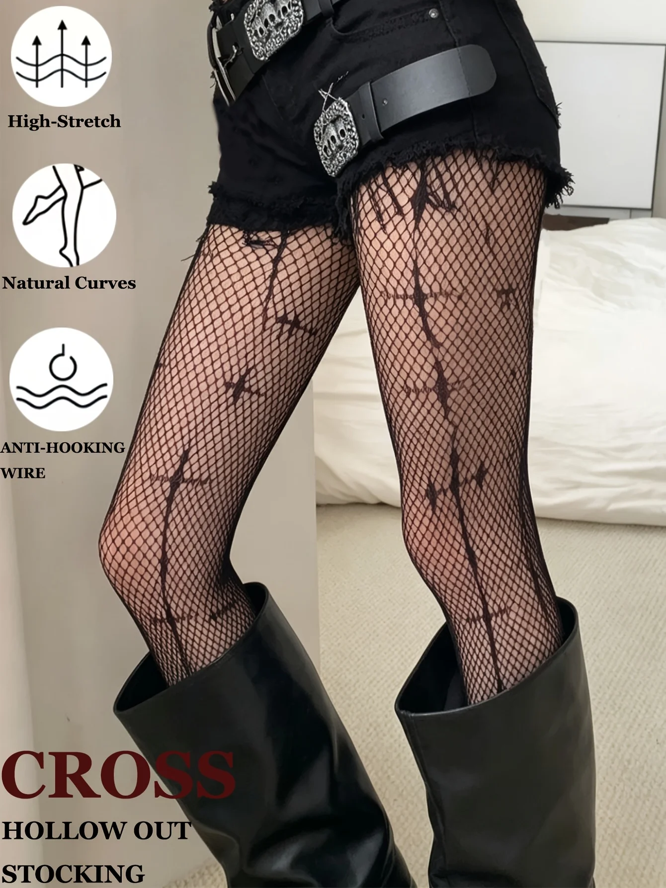 2 Pairs Pack Cross Pattern Fishnet Tights Women's Black White Hollow Mesh Pantyhose Gothic Streetwear Stockings Set