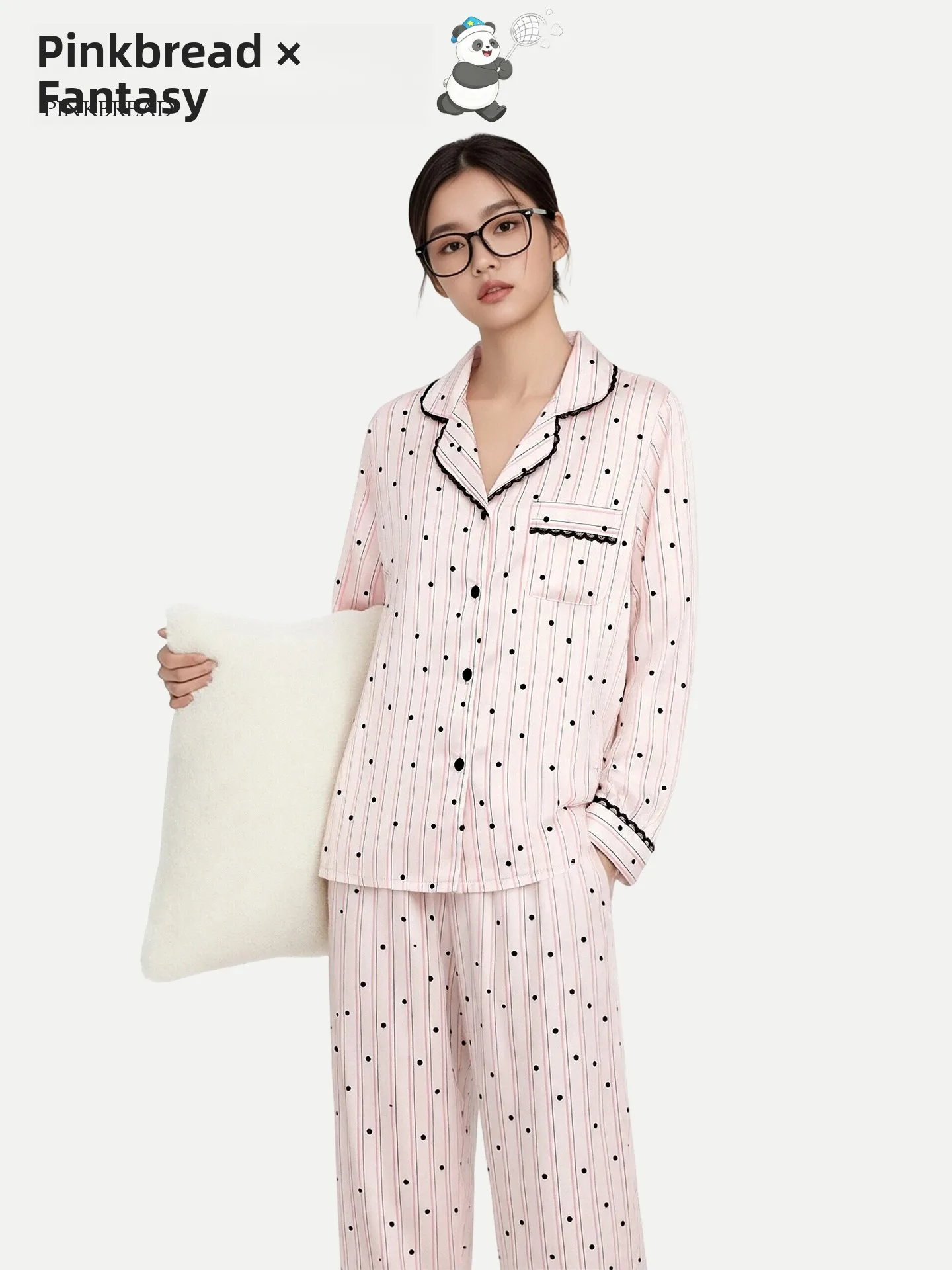 PinkBread Striped Polka Dot Women's Sleepwear Ice Silk Home Clothes Set Short Sleeve Long Sleeve Soft Polyester Fiber Home Co...