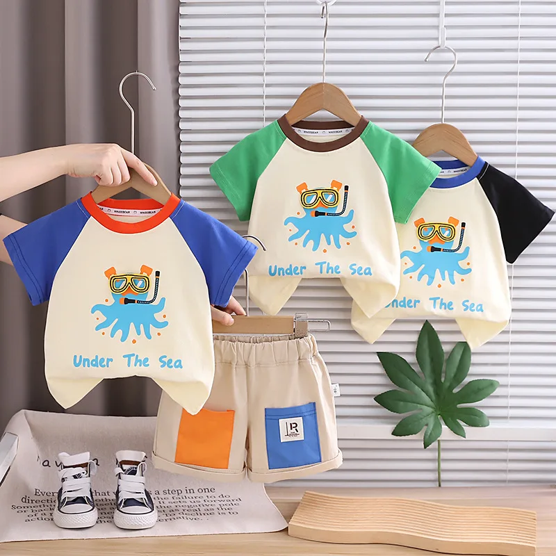 

Kids Clothes Outfits Children's Sets Baby Boys Girl Patchwork T-shirt Shorts 2pcs Suit Summer Cotton Baby Toddler Suit 1-5Years