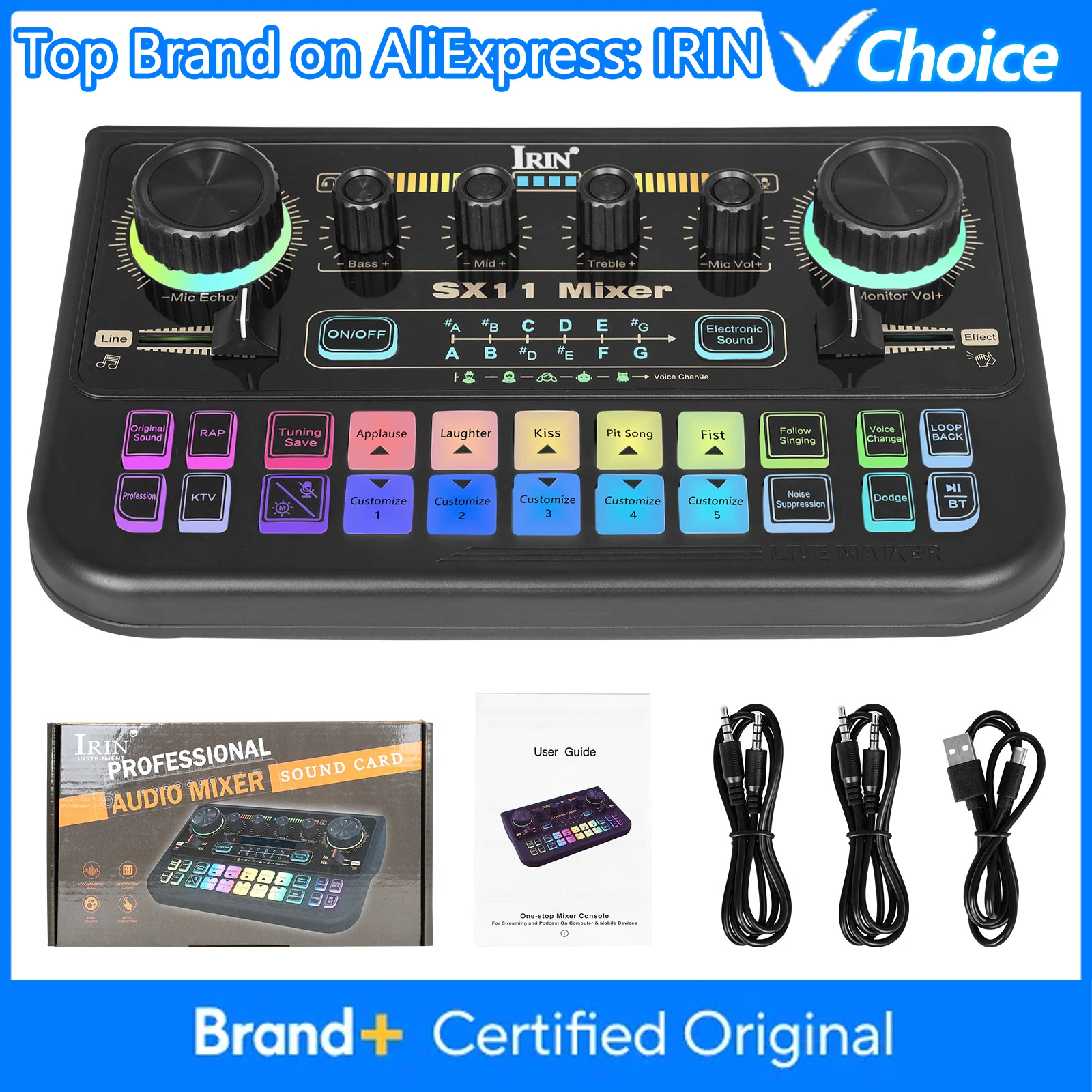 IRIN SX11 Audio Mixer Live Sound Card for Podcast Gaming Karaoke Music Recording Equipment Live Streaming Audio Mixer Sound Card