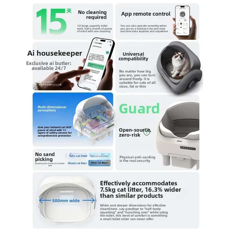 Automatic cat litter box, open oversized smart electric cat toilet