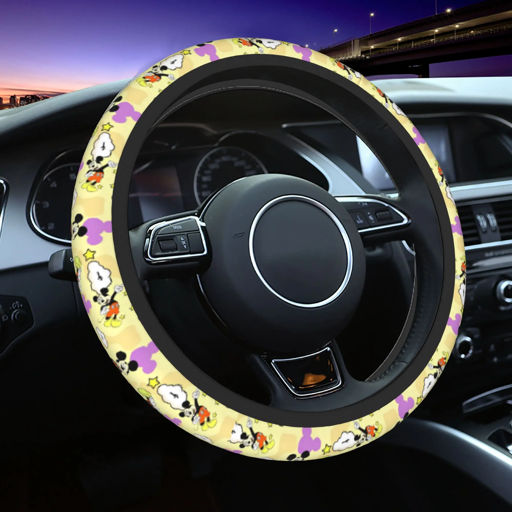 

37-38 Car Steering Wheel Covers Mickey mouse Minnie mouse Elastic Braid On The Steering Wheel Cover Auto Decoration