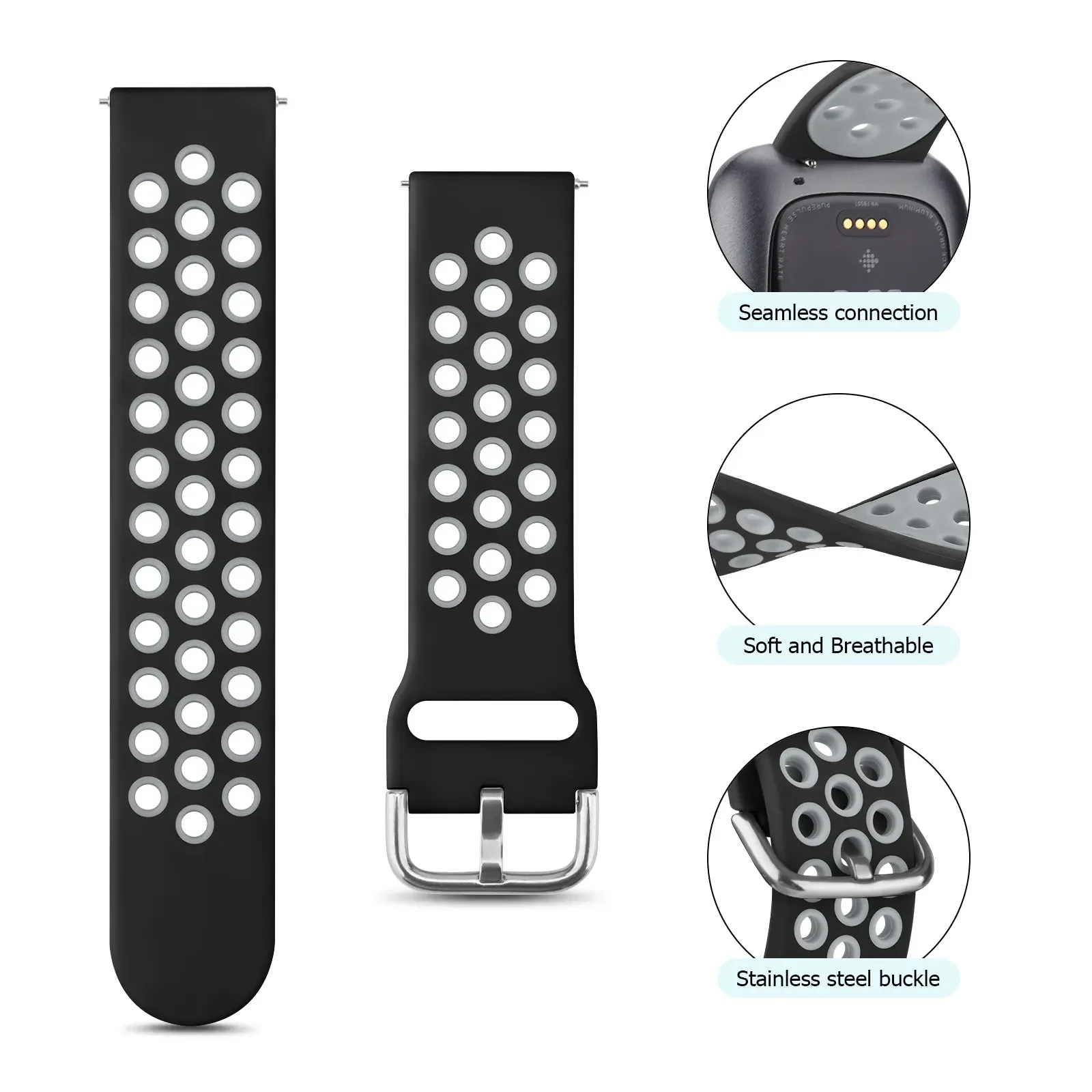 3 Pack Soft Silicone Band For Fitbit Versa/Versa 2/Versa Lite Strap Double Color Bracelet For Versa SE Watchband Replacement