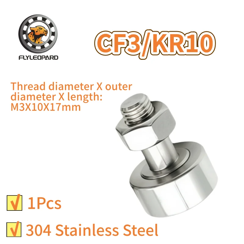 1Pcs CF3 KR10 M3x10x17mm 304 Stainless Steel Stud Cam Follower Track Roller Bearing with Hex Nut for 3D Printer CNC Automation