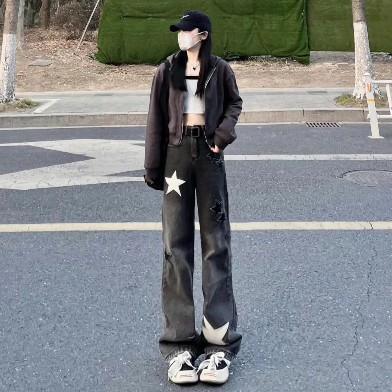 

Широкие брюки для девочек, женские весенние моющиеся дышащие полые ажурные крутые эластичные брюки для отдыха, уличная одежда Highstreet