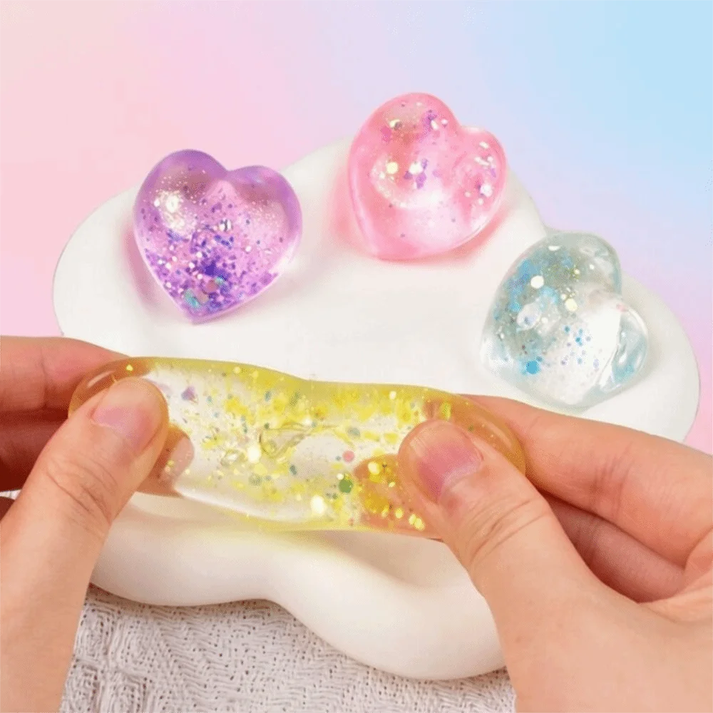 Changing Color Heart Squeeze Toy Kneading Sequins Love Kneading Toy Slow Rising Aurora Glitter Fidget Toy Party Favor