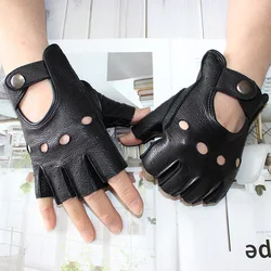 Araba sürüş geyik derisi deri parmaksız eldiven erkekler kısa moda içi boş yaz spor spor motosiklet sürme yarım parmak