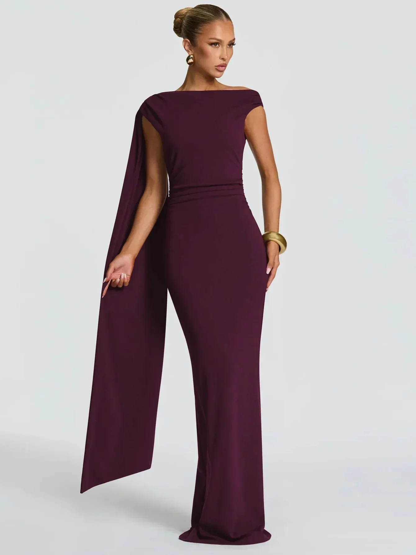 エレガントなワンショルダーロングスカーフドレス女性ファッションノースリーブソリッドスリムプリーツマキシドレス2026レディースイブニングパーティーワンピース