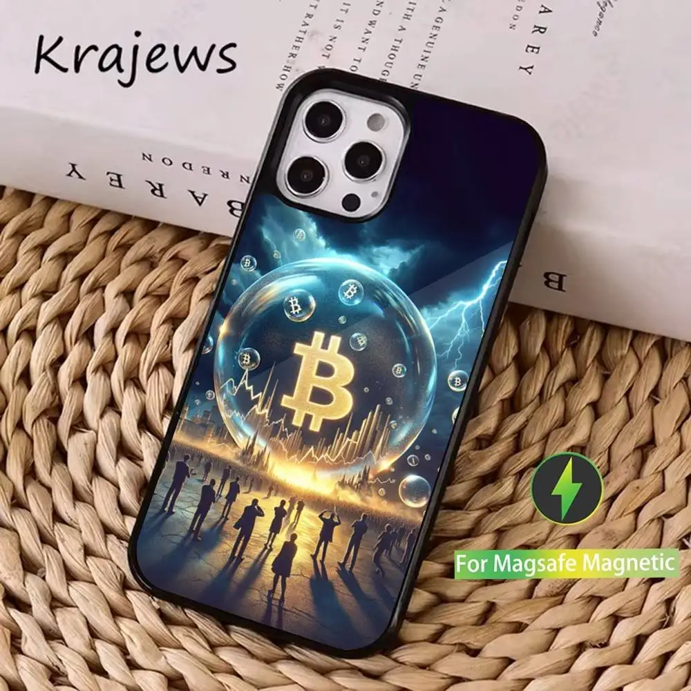 デジタル通貨ビットコイン電話ケース iPhone 16、15、14、13、12、11、Pro、Max、Plus、Mini、Magsafe、磁気ワイヤレス充電ケース用