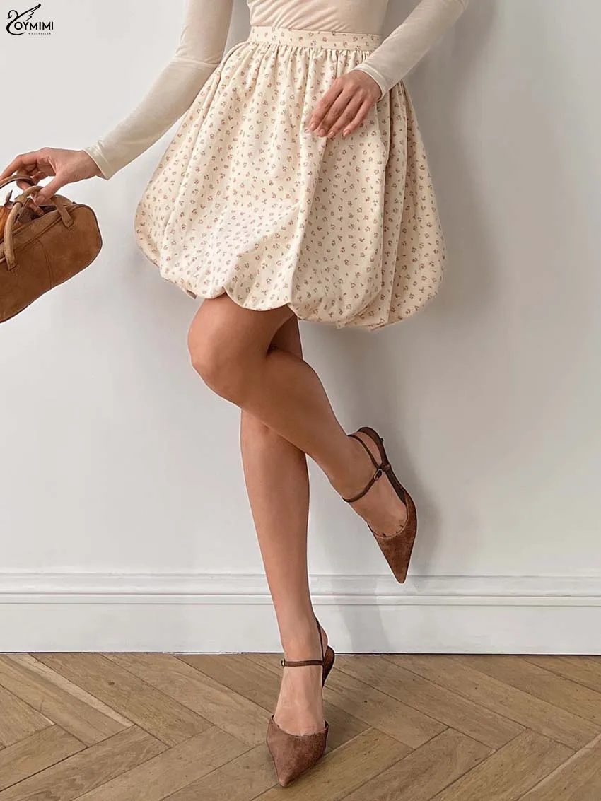 

Oymimi Elegant Apricot Print Women's Skirt Autumn Casual High Waisted Zipper Skirts Fashion Loose Mini Skirts Female Clothing