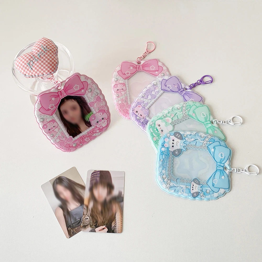 Kpop Photocard Holder Keychain Ribbon Transparent Photo Card Holder Keychain Bow Kpop ID Badge Holder