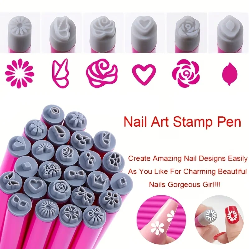 6/10pcs Nail Art Stamp Pen Set | Flower Butterfly Design Stamping Tools | 3S Quick Design, Beginner Salon Manicure Essential