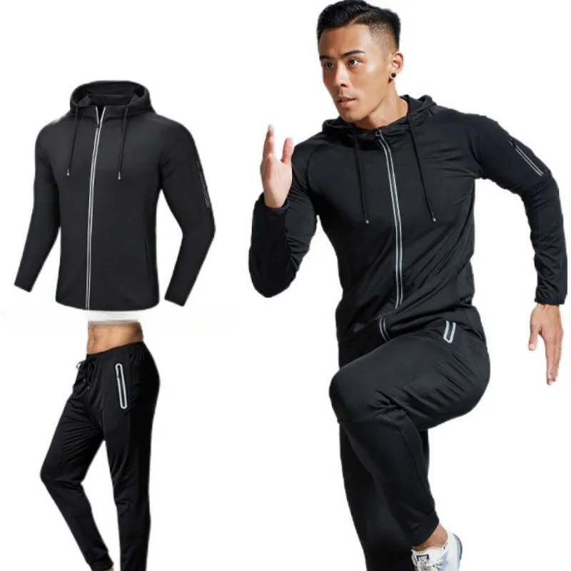 2-teiliges Trainings-Sport-Set für Herren, schnell trocknende Jacke und Hose, Fitness-Outfit mit Kapuze für aktive Kleidung – Detail 10