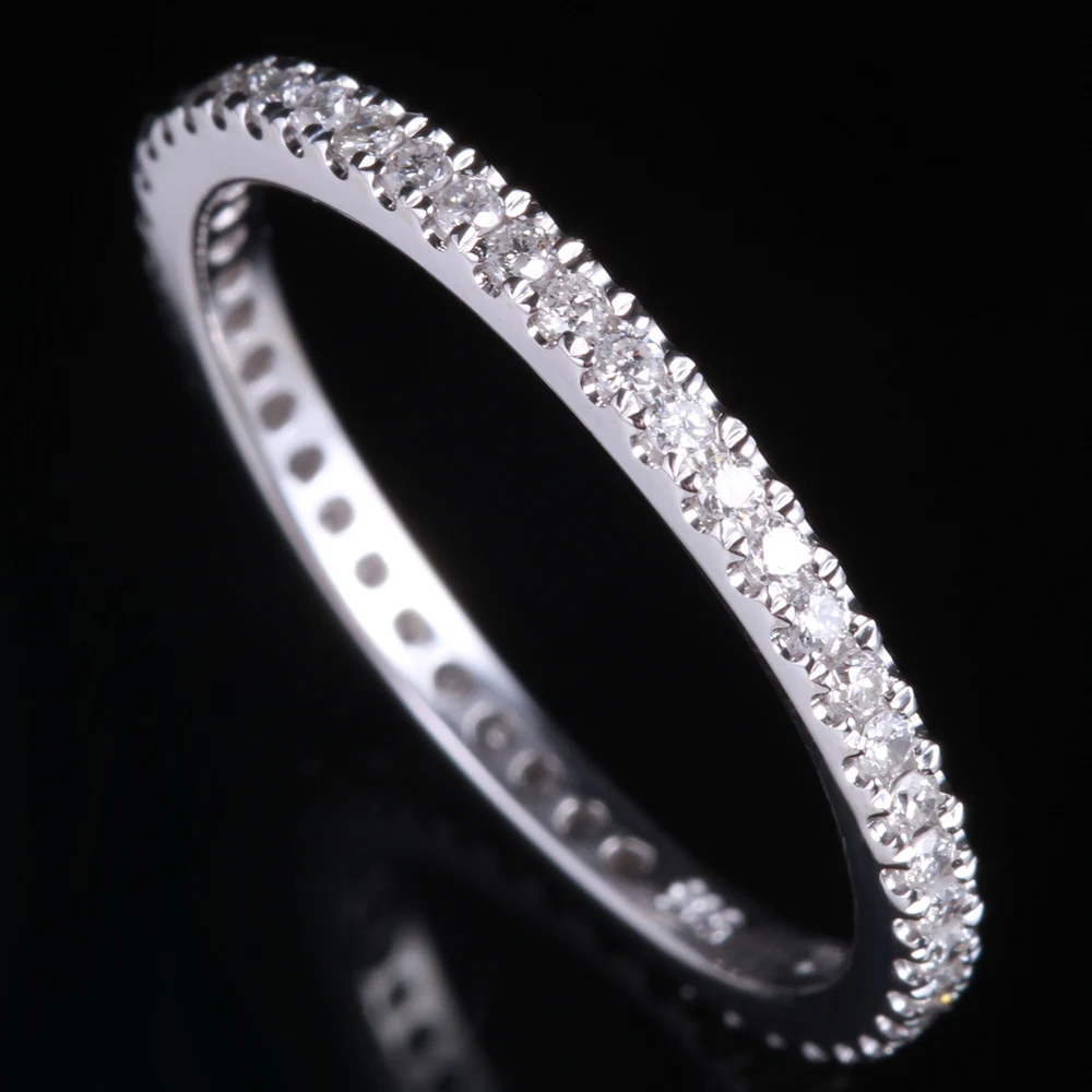 HELON 1.5mm Wide Band Solid 18K White Gold 0.33CT Natural Diamonds  Engagement Wedding Ring Women Full Eternal Fine Jewelry