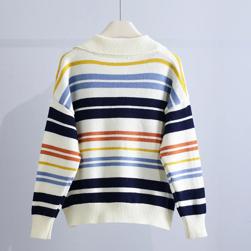 Formal DressesWomen'S Rainbow Stripe Sweater Cardigan, Loose, Relaxed Commuter, Lazy Zipper Knit Coat, Autumn, Winter, New, 2024