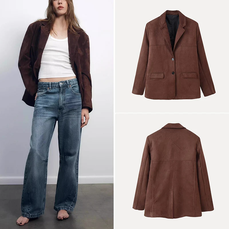 

Faionable Velvet Leather Suit Women's Street Sle Spring 2025 Long Sve Classic Collar Color Versatile Quali Tex...