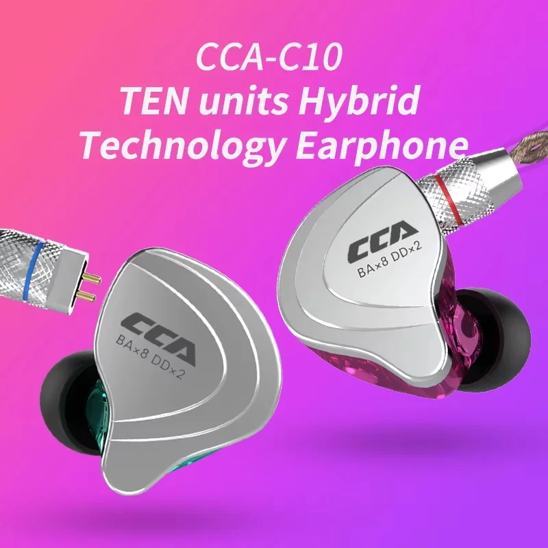 CCA C10 Headphones 4BA+1DD Hybrid Technology HiFi In Ear Music DJ Gamer Sport Earphone Active Noice Cancelling Monitor Headset - view 3
