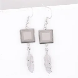 10pcs Stainless Steel 12mm Square Cabochon Earring Base Setting Blanks With Feather Charms Diy Hooks Ifndings For Jewelry Making