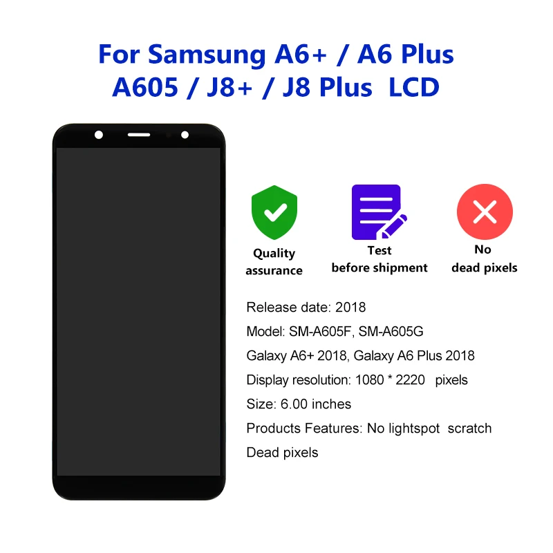 New For Samsung Galaxy A6 Plus LCD Display  No frame J8 Plus Touch Screen For Samsung A605 A6+ A8+ Digitizer SM-A605FN