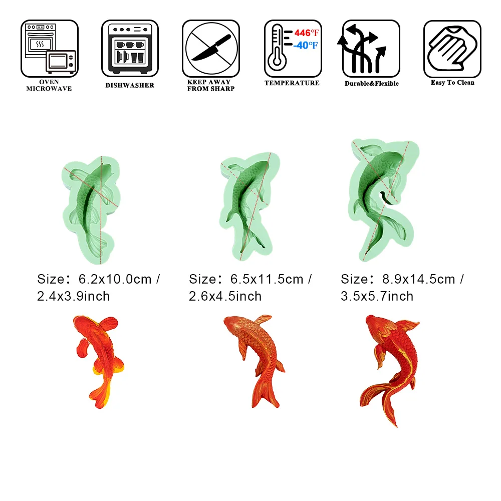 3 Size Koi Fish Fancy Carp Silicone Fondant Mold Chinese Style Sugarcraft Mold DIY Polymer Clay,Dough Modelling Mold