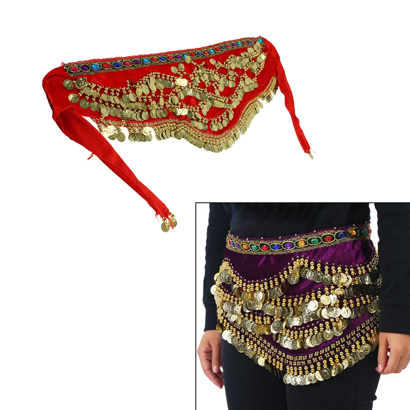 2Colors Belly Dancing Hip Scarf Wrap Skirt Bellydance Waist Belt with Artificial  Tassel Belly Dancing Hip Scarf