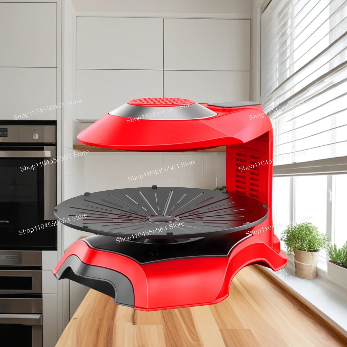 360° Auto-Rotating Infrared Grill, 1400W Smokeless Electric BBQ with 80-Min Timer for 110V/220V